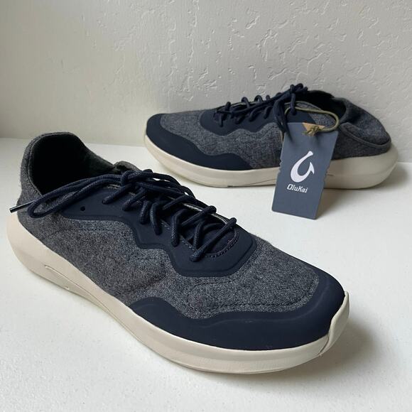 Olukai Koheo Hulu Wool Sneakers Men's 10 in Trench Blue Lace-Up Drop Heel NEW